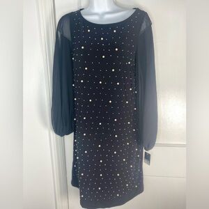 MSK NWT Black Shift Dress with Pearl Embellished Details